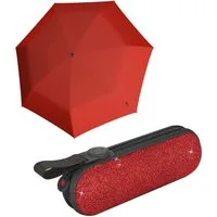 Knirps® Taschenregenschirm X1 mini Damen-Schirm Glam red im Glitzer-Etui, mit Befestigungsmöglichkeit durch die Schlaufe