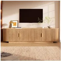 Merax Lowboard mit Wellenstruktur, Fernsehschrank in Holzoptik (1 St), TV-Schrank mit 4 Türen, Metallgriffe & Stauraum, 180x35x50cm