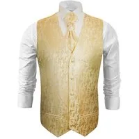 Paul Malone Anzugweste Herren Hochzeitsweste mit Plastron Set 2tlg florale - Bräutigam (Set, 2-tlg., mit Weste und Plastron) creme gold V15, Gr. 98 (ST)