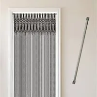 Cozyor Türvorhang Makramee 132 x 200 cm Boho Vorhang Fenstervorhang Raumteiler (1 St), Schlaufen, Baumwolle, mit Klemmstange ohne Bohren schwarz, Wandteppich Raumtrenner