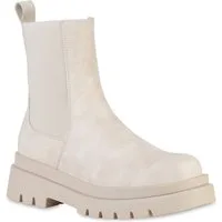 VAN HILL 837887 Plateaustiefelette Damen Plateau Boots Stiefeletten Stiefel Profil-Sohle