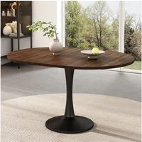 Flieks Esstisch ausziehbarer Küchentisch rund/oval, Eisengestell (verstellbare Länge 100-140x100x75 cm, Höhe Tischplatte 1,8 cm, 1-St., 1 Tisch, für 4-6 Personen), erweiterbarer Schreibtisch Bürotisch aus MDF Walnussholzfarbe