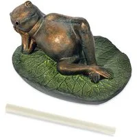 esotec Wasserspeier Figur Frosch liegt auf Seerosenblatt + Schlauch 1,5m 33x17x26cm 100744 (Komplettset)