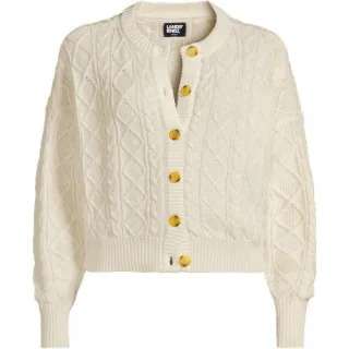 Zopfmuster-Cardigan DRIFTER für Damen, Damen, size: regular, Elfenbein, Baumwolle, by Lands' End