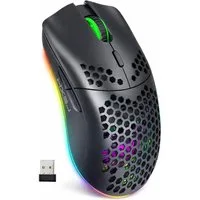 RUHE RGB Gaming Maus Kabellos Wireless Laut Maus Beleuchtung Plug & Play Gaming-Maus (Funk, 2.5G, USB-Dongel, Kabelgebunden Aufladbar, Drahtlos, Optische Maus, 3600 dpi, 10M Einstellbar DPI Schwarz Weiß 6 Tasten für Laptop/PC/Mac/Computer)