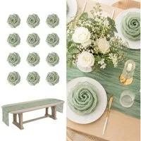 Youyijia Stoffserviette Musselin Servietten Gaze Stoff Set mit 12 Servietten Salbeigrün