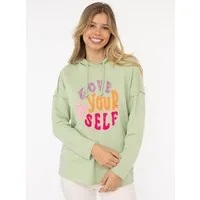 Zwillingsherz Hoodie "Love Yourself" Kapuze, Flockprint, Langarm, Kordelzug