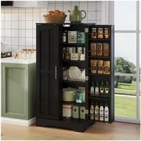 Flieks Mehrzweckschrank Hochschrank mit LED-Sensorlicht und verstellbaren Regalböden (H120xB60xT40 cm, 1-St) Küchenschrank Buffetschrank mit Türablagen Holzschrank schwarz