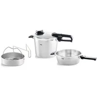 Fissler Schnellkochtopf Vitavit® Premium Dampfkochtopf Set Edelstahl Made in Germany, Edelstahl 18/10 (4-tlg), Verriegelungsanzeige, Einstellbares Abdampfen, Einstellbare Kochstufen