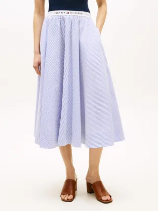 POPLIN BRANDED MIDI SKIRT Misty Lazuli Blue Stripe - Gr. - M