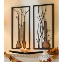 GILDE Wanddekoobjekt 2er-Set Metall-Wandbilder – Vasen & Äste, 40x80 cm (2 St)
