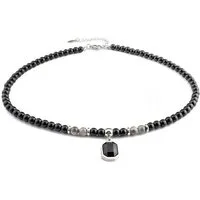 KARMA Perlenkette Schwarz Edelstahl 45 cm Perlen Tigerstein (Edelstahlkette, Herrenhalskette Geschenk für Ihn Halskette), Herren Kette Herrenschmuck Männer