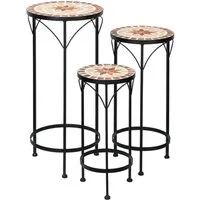 Mosaik-Meister Blumenhocker Mosaik Beistelltisch Balkon Metall Pflanzenregal Blumenständer (3 St)