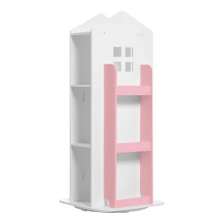 Livingandhome Kinderbücherregal, Weiß, Rosa, Holzwerkstoff, 41x96x41 cm, Kinder- & Jugendzimmer, Kindermöbel, Kinderregale