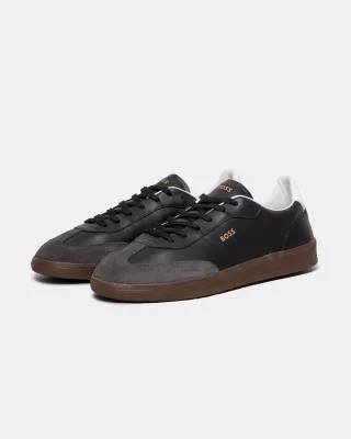 BOSS Orange Brandon Herrenturnschuhe aus Leder und Wildleder mit geprägtem Logo