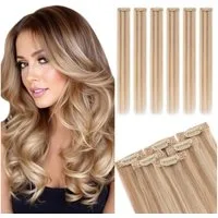 LuxusKollektion Echthaar-Extension Clip In Extensions Echthaar 6 Stück 12P613 Goldbraun&blond 25cm-31g