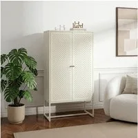 en.casa Highboard, »Viitasaari« 150x80x40 cm 2 Türen 3 Ablagefächer Stahl Cremeweiß