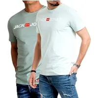 Jack & Jones T-Shirt Bequemes Logo-Shirt mit Printdruck (2er-Pack)