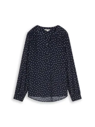 Tom Tailor - Bluse aus Viskose navy white small dot design - Gr. - 42