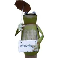 Deko-Impression Gartenfigur Zaunfigur Zaunhocker Frosch mit Schirm Schild Wetterfrosch Gartendeko, (1 St)