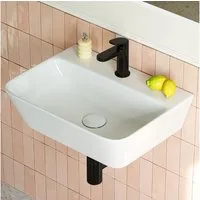 HOROW Waschbecken Kleine Handwaschbecken, Hängewaschbecken Aufsatzwaschbecken Gäste WC (mit Hahnloch und Überlauf - Weiß, 31T x 41B x 12H cm)