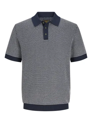 JACK&JONES - JPRBLUKINGSLEY KNIT POLO SS LN Blau - Gr. - M