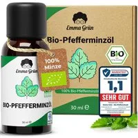 Emma Grün Duftöl Bio Pfefferminze 30 ml, naturrein & hochdosiert (Set, Je nach Auswahl: 1x, 2x oder 5x Bio Pfefferminzöl 30 ml), Höchste Bio-Zertifizierung als Lebensmittel, naturrein & ohne Zusätze