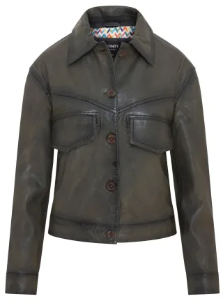 Olivgrüne Retro-Biker-Lederjacke für Damen – Kopervik