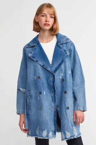 Langer Baumwoll-Denim-Trenchcoat