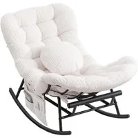 LVHOM Schaukelstuhl mit ausziehbarer Fußstütze, gepolstert, Metallgestell, In-/Outdoor (zusätzliches Zierkissen, Seitentaschen, ergonomisches Design, Sitzmöbel/Liegeschaukel/Relaxsessel/Wohnaccessoire, 120kg Tragfähigkeit), Ideal für Wohnzimmer, Schl