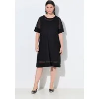 Ulla Popken Cocktailkleid Slinky-Kleid Mesh-Überkleid Rundhals 3/4-Arm