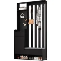 Merax Garderoben-Set mit gepolsterter Aufbewahrungsbank, (Kompaktgarderobe für Ihren Eingangsbereich, H180/B100/T35 cm), Flurgarderobe mit Sitzbank, Stecktafel, Schubladen & Kleiderhaken