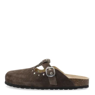 bianco - Pantolette aus Wildleder mit Nieten und verstellbarem Riemen braun - Gr. - 37