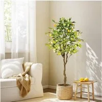 Kunstbaum Künstliche Zimmerpflanze Künstlicher Zitronenbaum mit LED-Beleuchtung, GarveeMore, Höhe 150 cm, 150 cm mit Früchten, Blättern, Stamm für Wohnzimmer, Büro oder Balkon