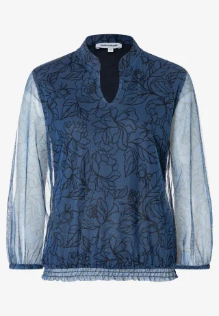 MORE & MORE - Meshshirt mit Print blau - Gr. - 36