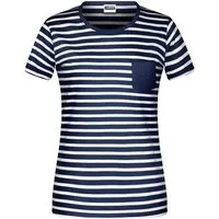 James & Nicholson T-Shirt Damen Kurzarm-Shirt mit Streifen und Brusttasche aus Baumwolle