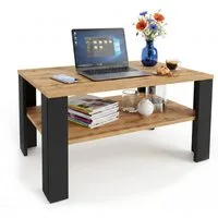 TREND WERK Couchtisch mit zusätzlicher Ablagefläche in 53×53×47 cm und 92×50×45 cm (Moderner Wohnzimmertisch im Retro Loft Design), Stabiler Beistelltisch für Wohnzimmer, Büro & Lounge