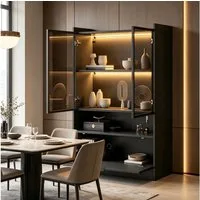 MODFU Vitrine mit LED-Beleuchtung, 16 Farben (Glasvitrine, Standvitrine, Hochschrank, 1-St., 3 Türen) mit Glastüren und Klapptür
