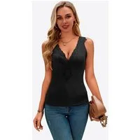 Imily Bela Tanktop Damen Spitzen tiefer V-Ausschnitt Stricken Weste Sexy Sommer (Packung, 1-tlg., 1per-Pack) in Unifarbe gehäkelt