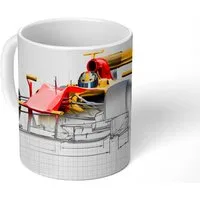 MuchoWow Tasse Ein roter Rennwagen aus der Formel 1 in einer Illustration, 1-tlg., Keramik, Kaffeetassen, Teetasse, Becher, Kaffeebecher, Geschenk
