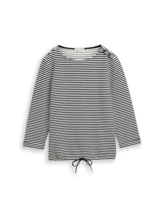 Tom Tailor - Langarmshirt mit Knopf-Details offwhite navy regular stripe - Gr. - XL
