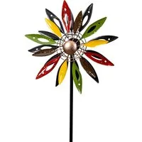 Levandeo® Deko-Windrad, Gartenstecker Metall Windrad H120cm Blume Bunt Gartendeko