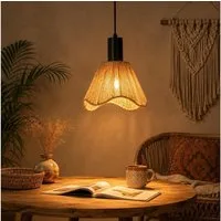 ZMH Pendelleuchte Hängelampe Boho Pendelleuchte Rattan 1/3 Flammig Vintage Geflochten, ohne Leuchtmittel