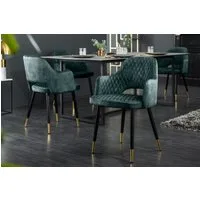riess-ambiente 4-Fußstuhl PARIS petrol/schwarz/gold – Samt, Metall-Füße, Armlehne & Ziersteppung (1 St), gepolsterter Esszimmerstuhl im edlen Look – ideal für Esstisch & Küche