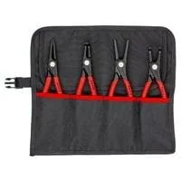 Sicherungsringzangen-Set Ø 19 - 60mm, 4-teilig rot, 2x gerade Spitzen, 2x 90° Spitzen, in Rolltasche