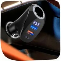 FOSMET Zigarettenanzünder-Verteiler 70W Zigarettenanzünder,4in1 Einziehbares Auto USB C Ladegerät Adapter (USB C Schnellladegerät,Spannungsanzeige,Auto Feuerzeug Ladegerät, 80W Zigarettenanzünder – Für Dashcams, Kühlbox & GPS-Geräte), Echtzeit-Voltme