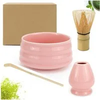 AKKEE Teeservice Matcha-Set 4 Stück mit Teeschale, Matchabesen und Besenhalter