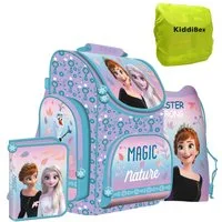 KiddiBex Schulranzen Mädchen Frozen (Set, 4-tlg., Schulranzen, Federmäppchen, Turnbeutel, Regenschutz), Schultasche Mädchen 1. Klasse Eiskönigin Elsa - Grundschule Ranzen