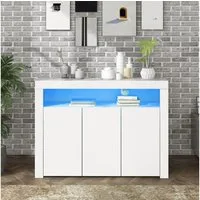 BlingBin Sideboard Vitrine Wohnzimmerschrank (1 St., mit LED-Leuchten und 3 Türen), 130L x 35B x 95H cm, Weiß