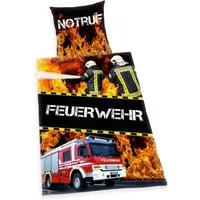 Herding Kinderbettwäsche Herding Bettwäsche Feuerwehr Notruf 80 x 80 und 135 x 200 cm, 1 teilig, Langlebig